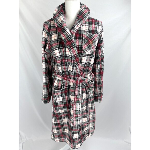 Lauren Ralph Lauren Other - Lauren Ralph Lauren Robe Women MEDIUM Fluffy Plush White Red Green Pockets